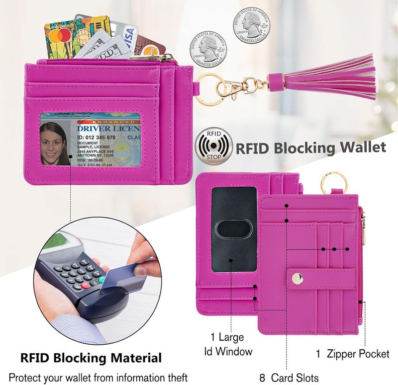 KNGITRYI حافظة مفاتيح مع سوار للنساء، حافظة بطاقات ائتمان رفيعة بتقنية RFID، حافظة نقود مع سلاسل مفاتيح، حلقة مفاتيح للرجال والنساء - Image 3